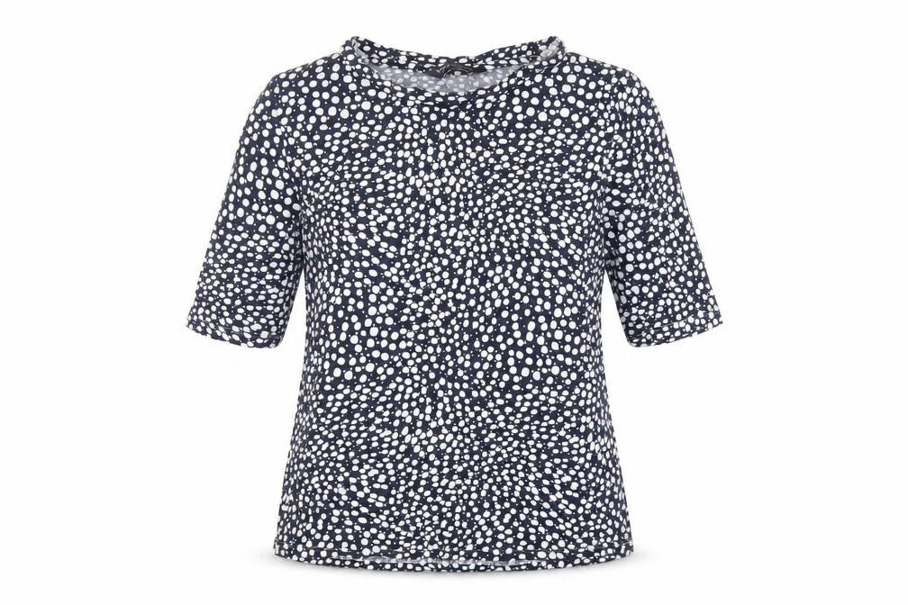 Marks & Spencer Womens Blue Geometric Viscose Basic T-Shirt Size 10 Round Neck