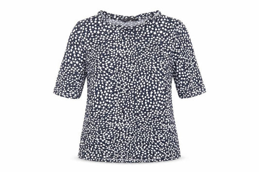 Marks and Spencer Womens Blue Geometric Viscose Basic T-Shirt Size 10 Round Neck