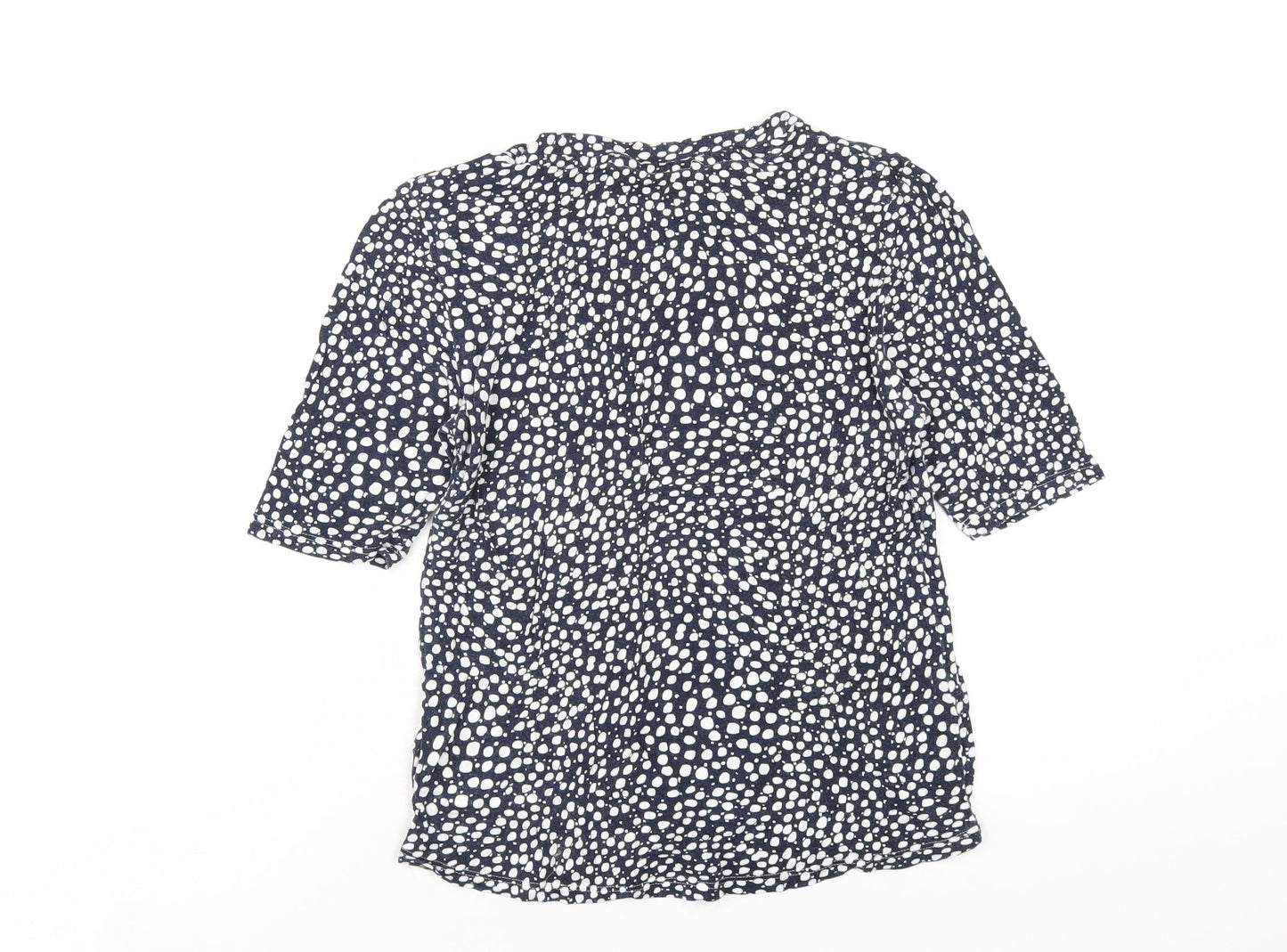 Marks and Spencer Womens Blue Geometric Viscose Basic T-Shirt Size 10 Round Neck