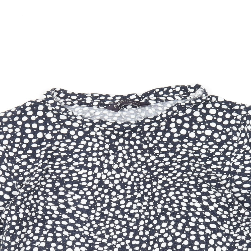 Marks and Spencer Womens Blue Geometric Viscose Basic T-Shirt Size 10 Round Neck
