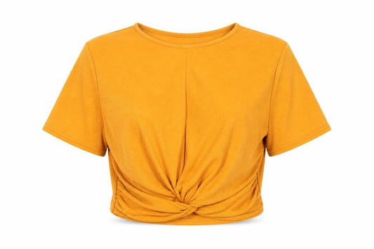 PRETTYLITTLETHING Womens Orange Polyester Cropped T-Shirt Size 12 Round Neck