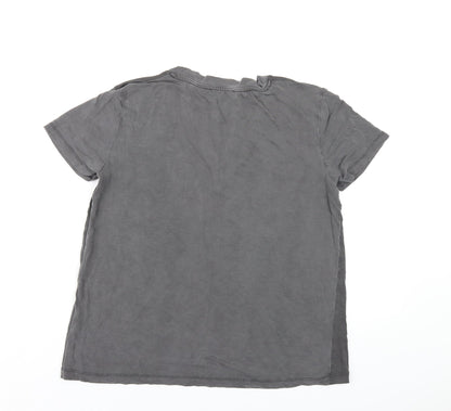 Zara Womens Grey Polyester Basic T-Shirt Size S V-Neck