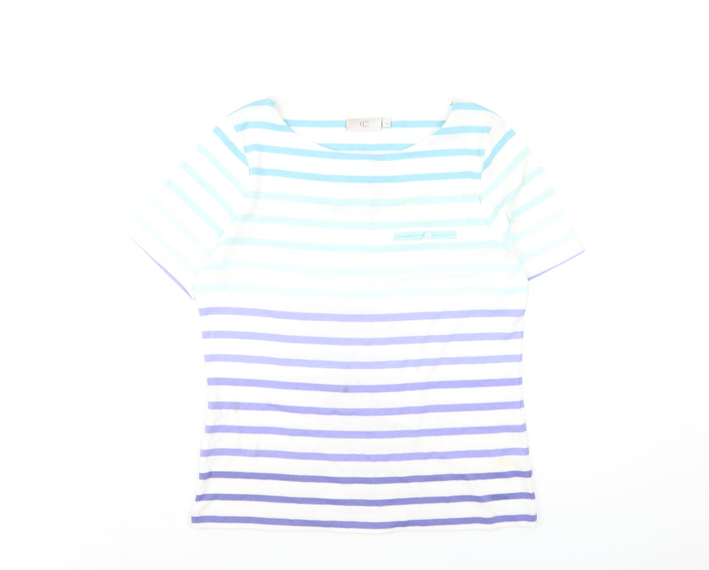 CC Womens Multicoloured Striped Cotton Basic T-Shirt Size M Round Neck