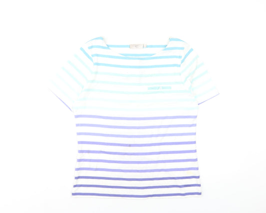 CC Womens Multicoloured Striped Cotton Basic T-Shirt Size M Round Neck