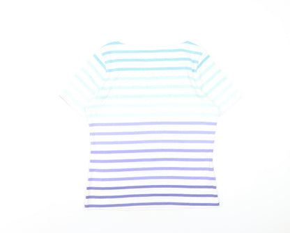 Country Casuals Womens Multicoloured Striped Cotton Basic T-Shirt Size M Round Neck
