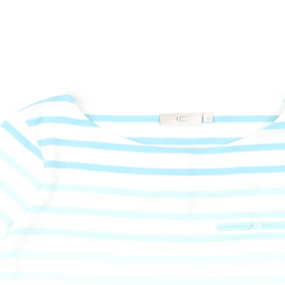 CC Womens Multicoloured Striped Cotton Basic T-Shirt Size M Round Neck