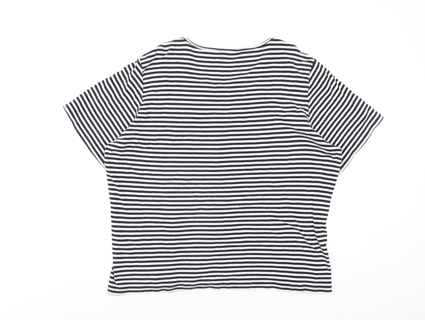 Joanna Hope Womens Blue Striped Cotton Basic T-Shirt Size 22 Round Neck