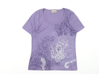 Additional front view of Ella J women’s purple polyester basic t-shirt, size M, roll neck