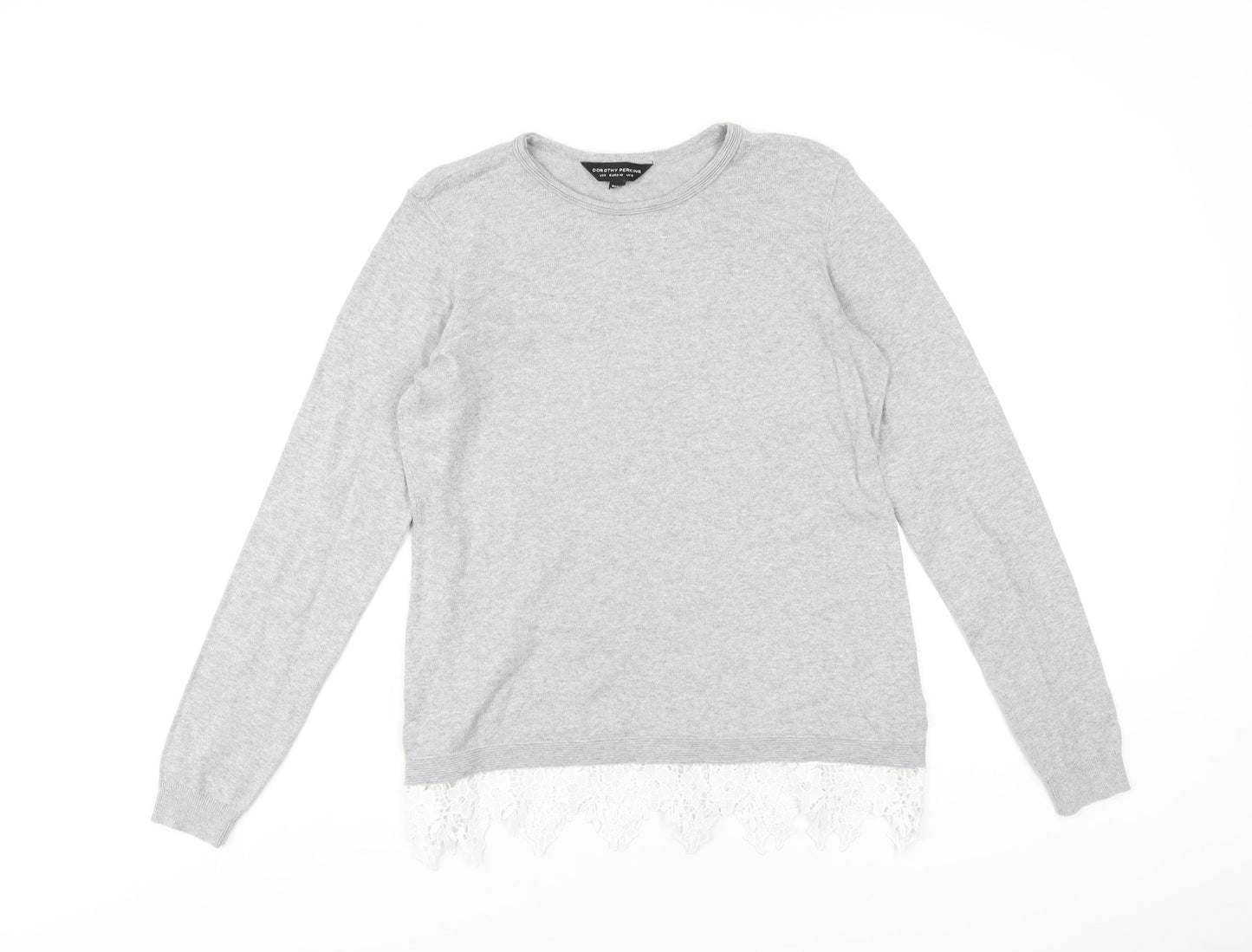 Dorothy Perkins Womens Grey Round Neck Cotton Pullover Jumper Size 12