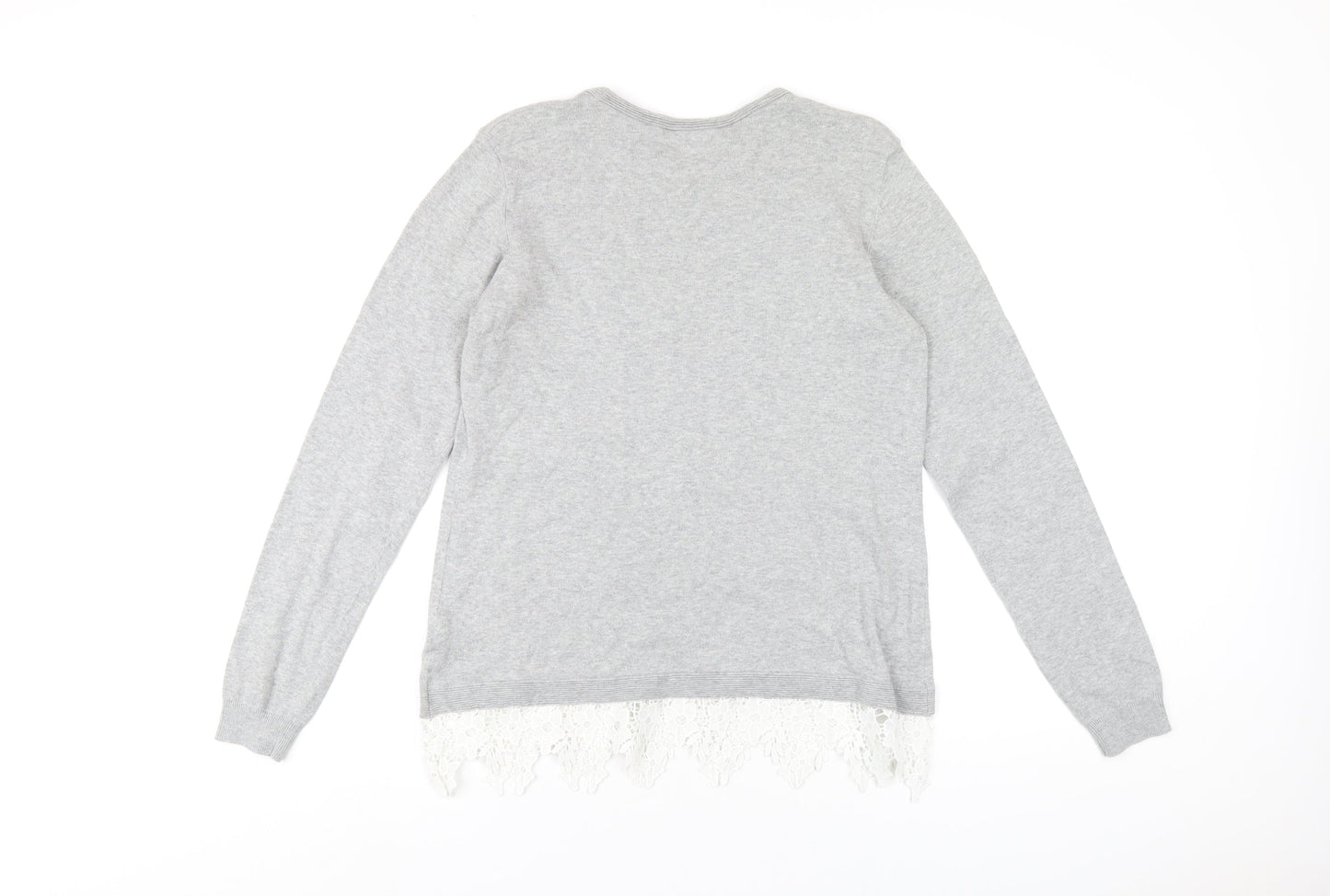 Dorothy Perkins Womens Grey Round Neck Cotton Pullover Jumper Size 12