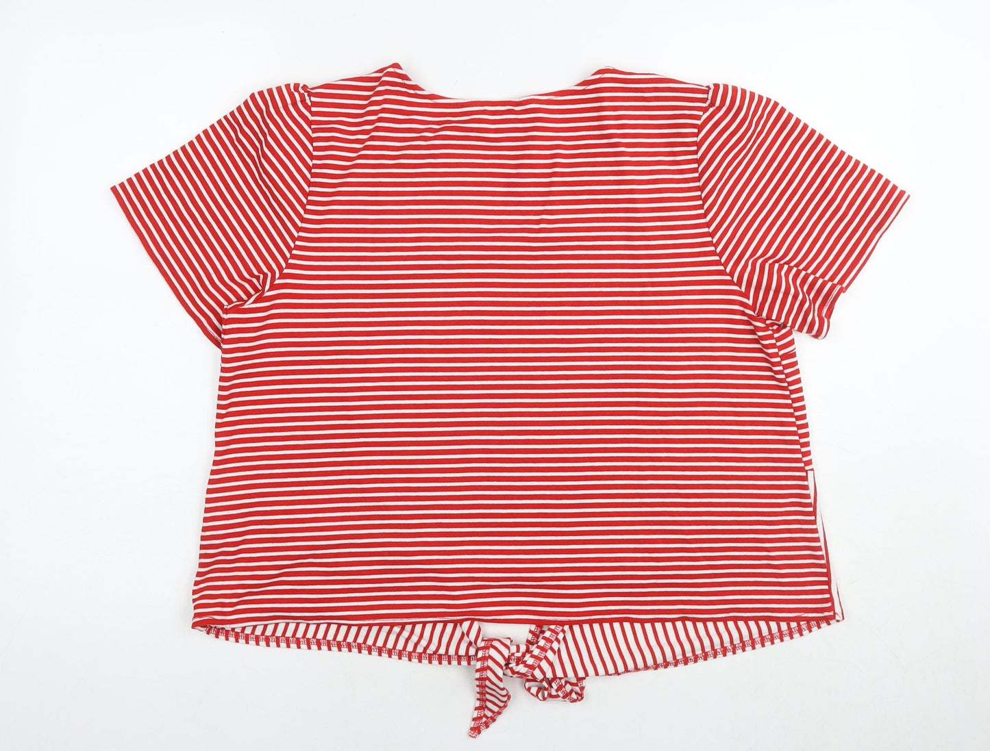 Yumi Womens Red Striped Viscose Basic T-Shirt Size 14 Round Neck