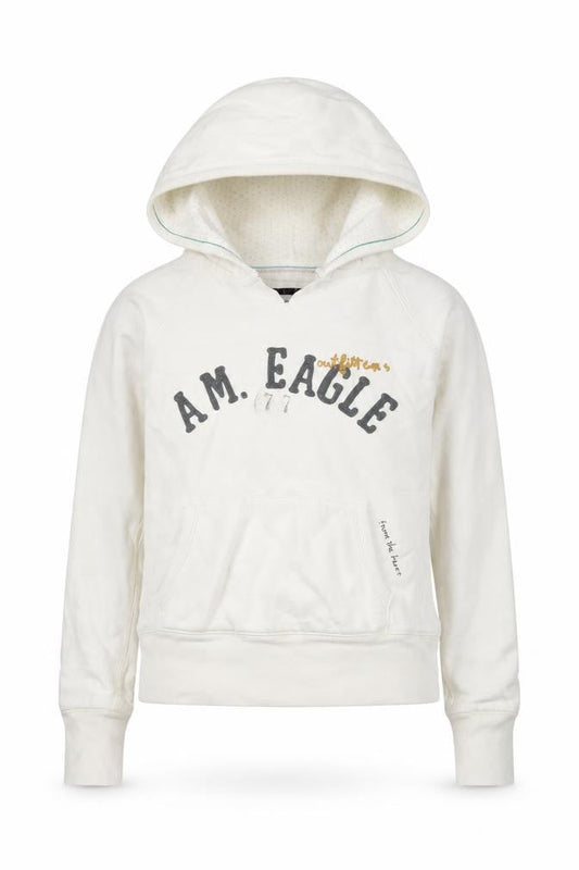 American Eagle Outfitters Womens White Cotton Pullover Hoodie Size XS Pullover - Logo