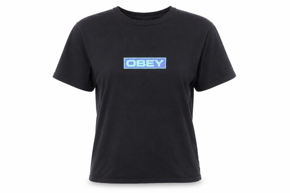 OBEY Womens Black Cotton Basic T-Shirt Size M Round Neck - Logo