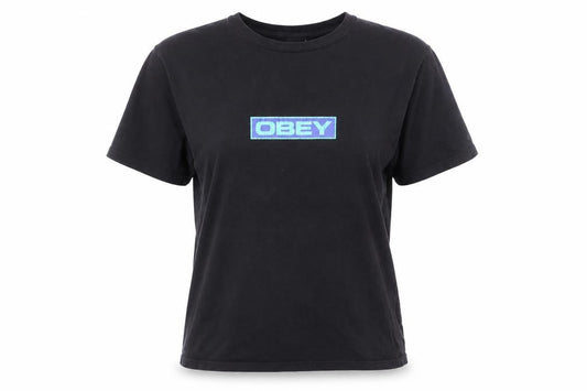 OBEY Womens Black Cotton Basic T-Shirt Size M Round Neck - Logo