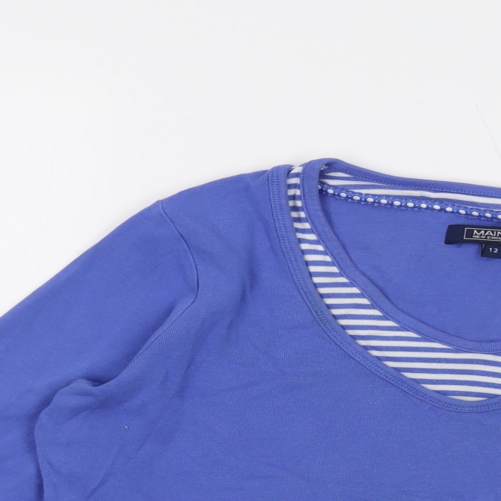 Maine Womens Blue Cotton Basic T-Shirt Size 12 Round Neck