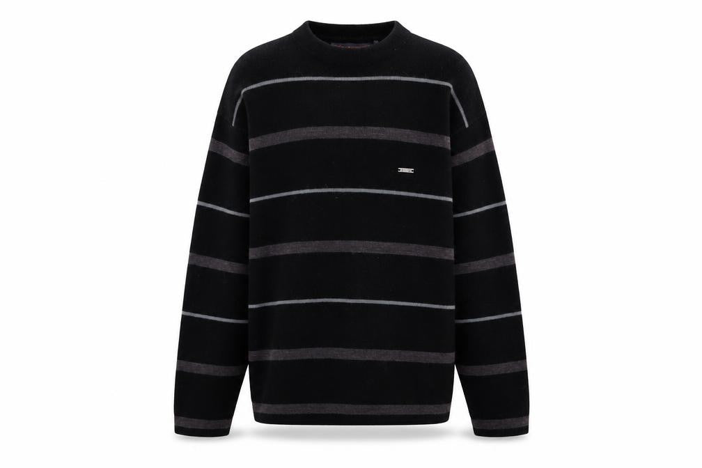 Matinee Mens Black Crew Neck Striped Acrylic Pullover Jumper Size M Long Sleeve