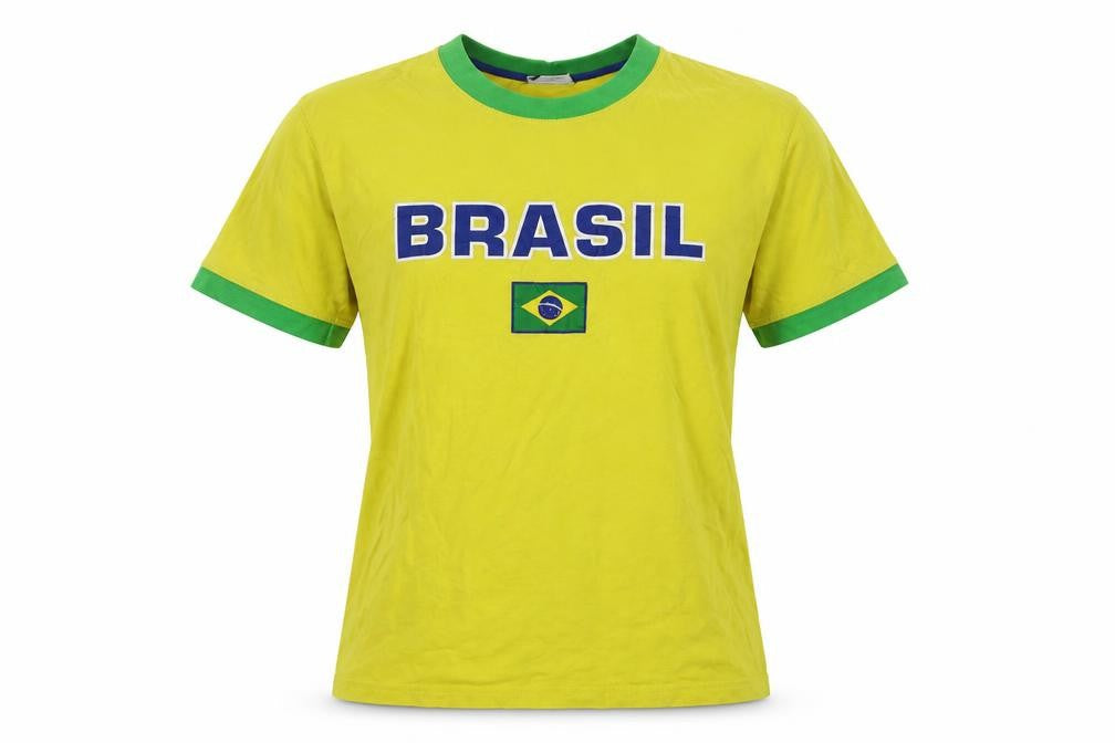 Brasi;l Womens Yellow Cotton Basic T-Shirt Size 10 Crew Neck