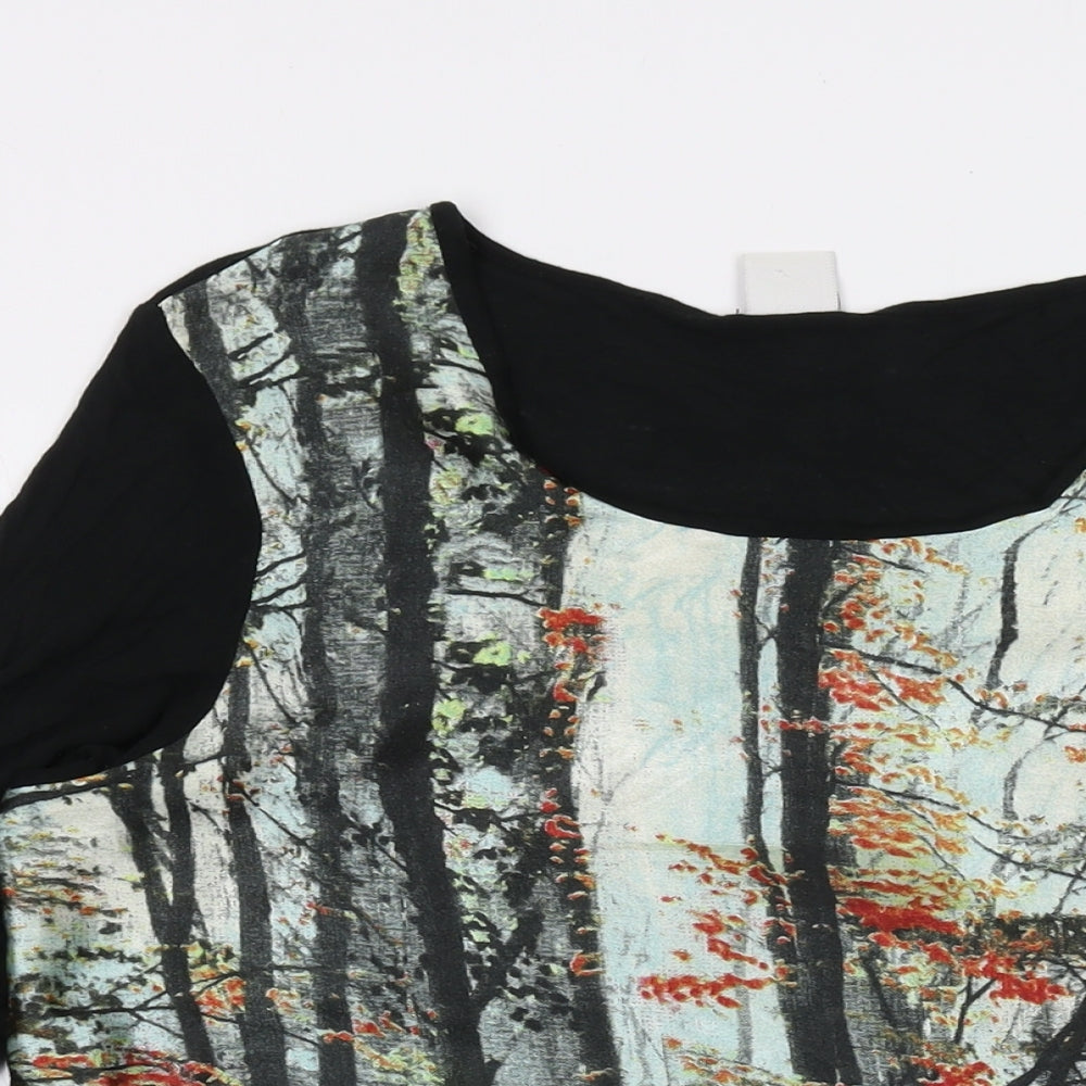 Cotton Traders Womens Black Polyester Basic Blouse Size 12 Round Neck