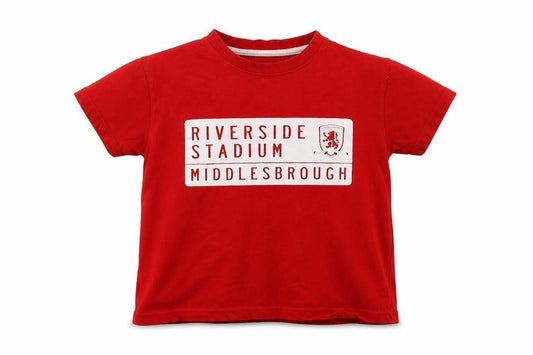 Front view of DM Merchandising girls’ red cotton basic t-shirt, size 7-8, years crew neck pullover