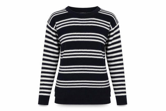 Hollister Womens Blue Round Neck Striped Cotton Pullover Jumper Size S
