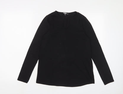 Additional front view of Missguided women’s black cotton basic t-shirt, size UK 10, v-neck