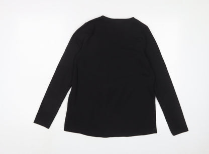 Back view of Missguided women’s black cotton basic t-shirt, size UK 10, v-neck