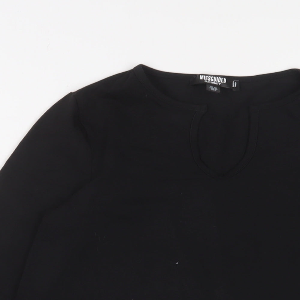 Missguided Womens Black Cotton Basic T-Shirt Size 10 V-Neck