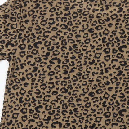 Marks & Spencer Womens Brown Animal Print Polyester Basic T-Shirt Size 8 Crew Neck