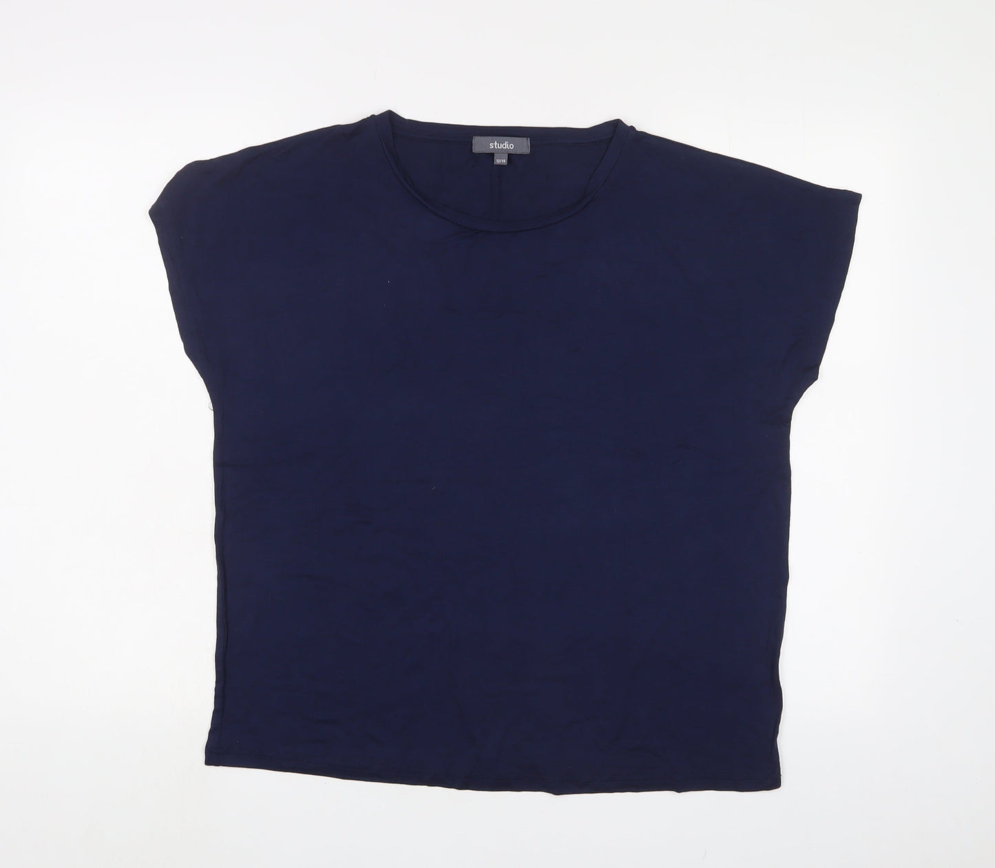 Studio Womens Blue Viscose Basic T-Shirt Size 12 Crew Neck