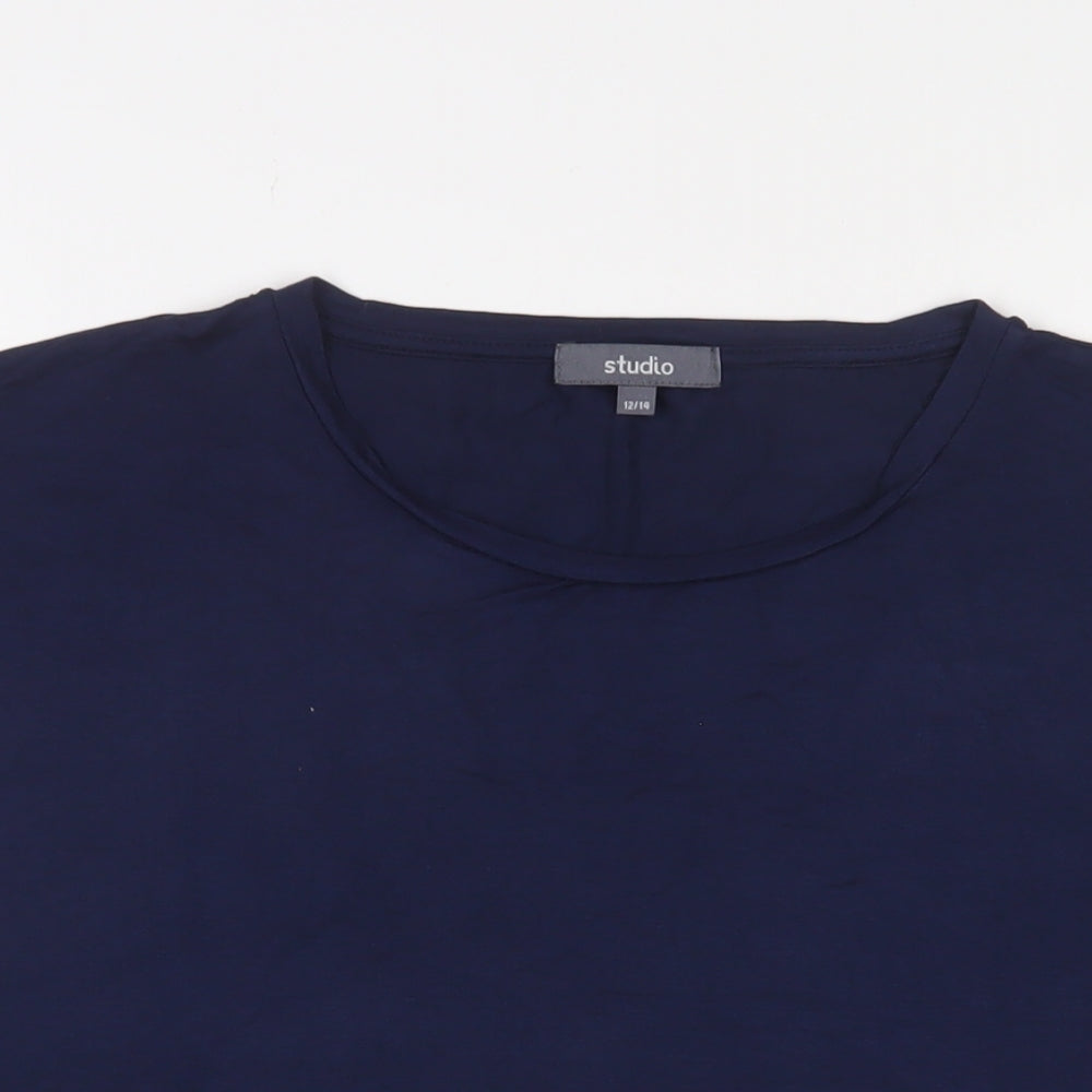 Studio Womens Blue Viscose Basic T-Shirt Size 12 Crew Neck