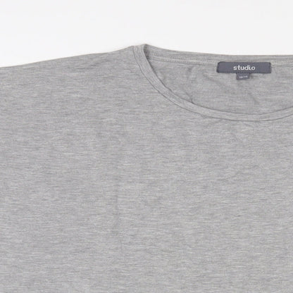 Studio Womens Grey Viscose Basic T-Shirt Size 12 Crew Neck