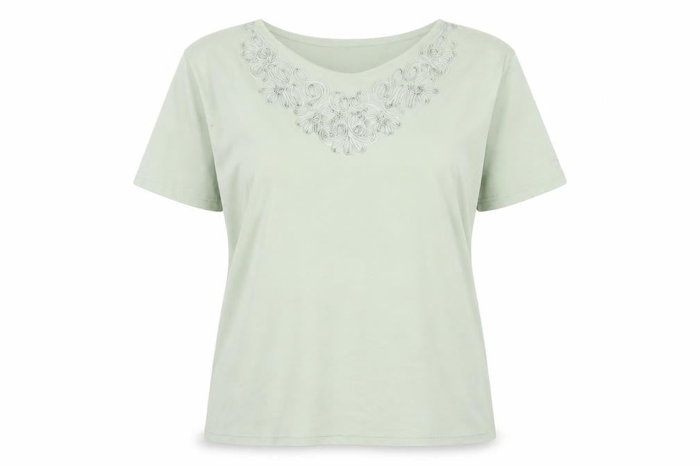 Berkertex Womens Green Polyester Basic T-Shirt Size 16 Boat Neck - Embroidered