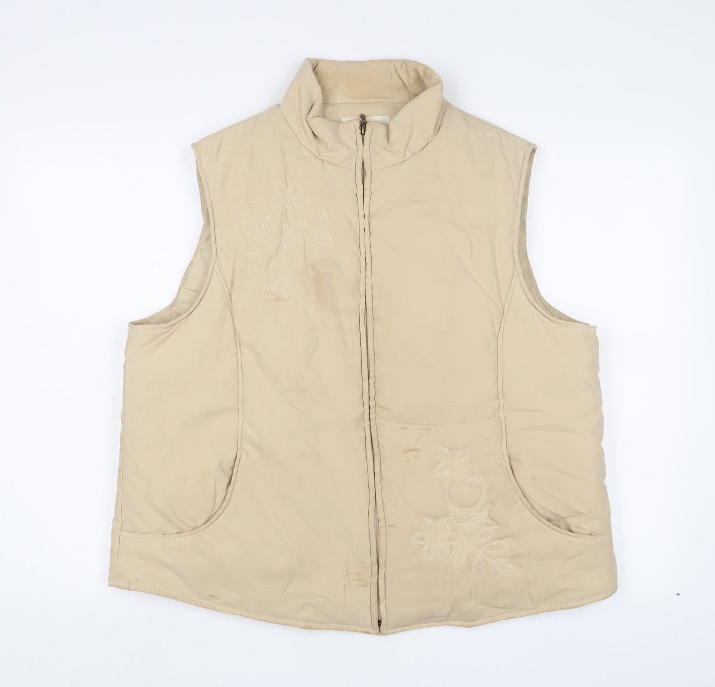 EWM Womens Beige Gilet Jacket Size L Zip - Embroidered