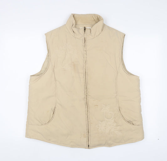 EWM Womens Beige Gilet Jacket Size L Zip - Embroidered