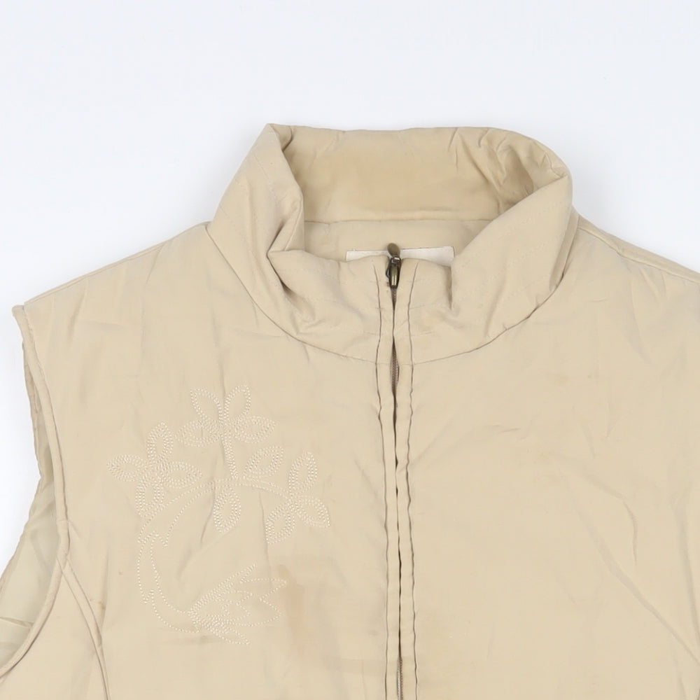 EWM Womens Beige Gilet Jacket Size L Zip - Embroidered