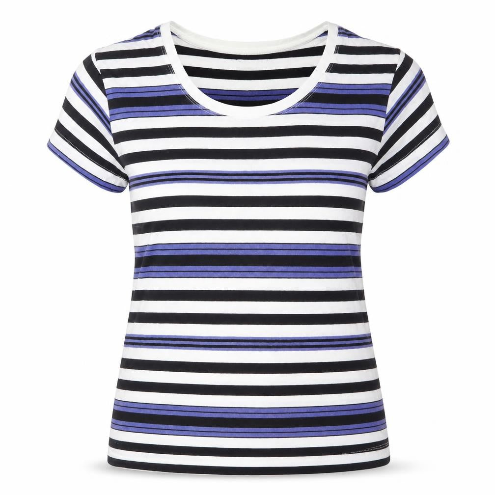 Linea Womens Multicoloured Striped Cotton Basic T-Shirt Size S Scoop Neck