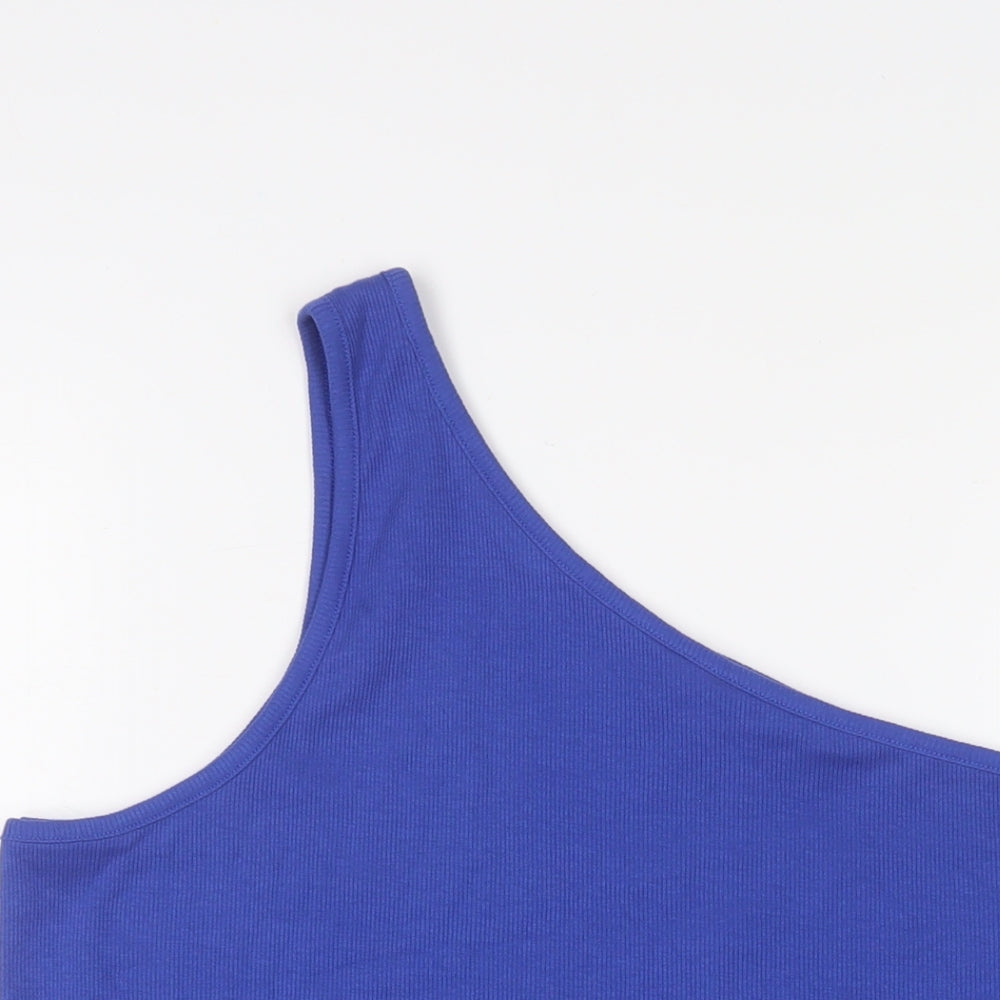 Marks and Spencer Womens Blue Cotton Basic Tank Size 22 One Shoulder