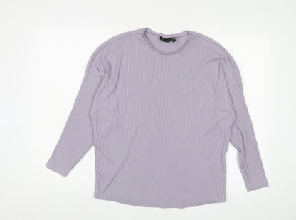 Additional front view of ASOS women’s purple polyester basic t-shirt, size UK 8, crew neck