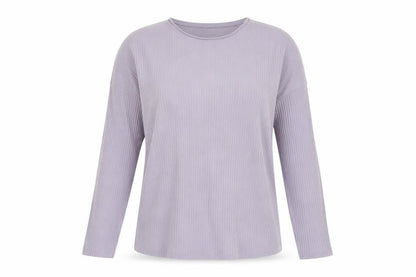 Front view of ASOS women’s purple polyester basic t-shirt, size UK 8, crew neck