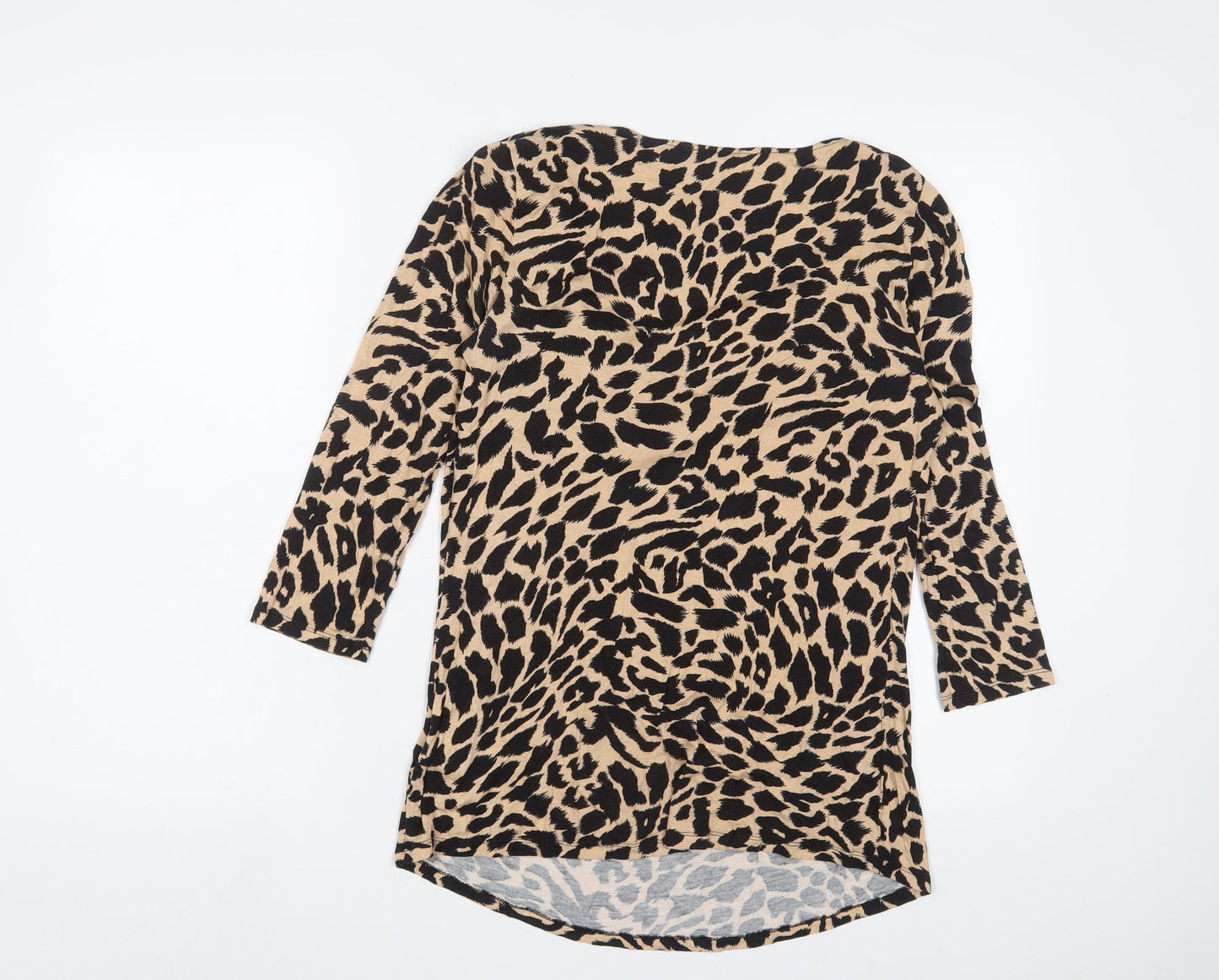 Marks and Spencer Womens Brown Animal Print Viscose Basic T-Shirt Size 8 Cowl Neck