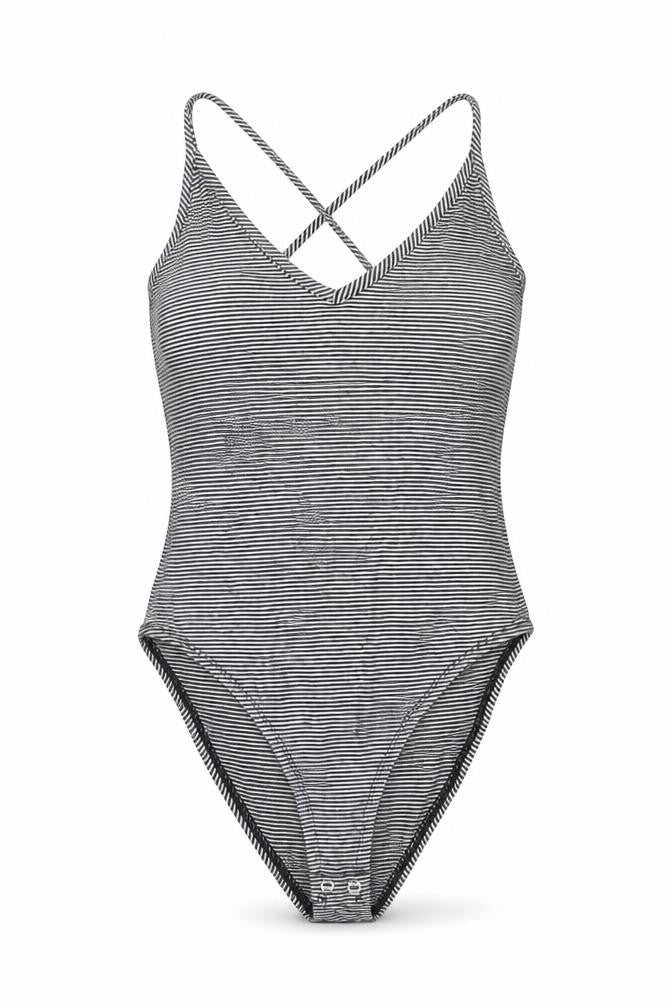 FOREVER 21 Womens White Striped Cotton Bodysuit One-Piece Size S Snap