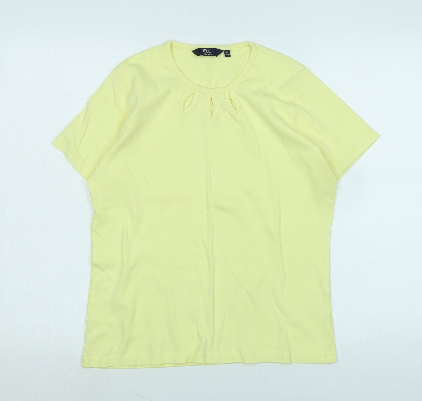 Isle Womens Yellow Cotton Basic T-Shirt Size M Scoop Neck - Logo