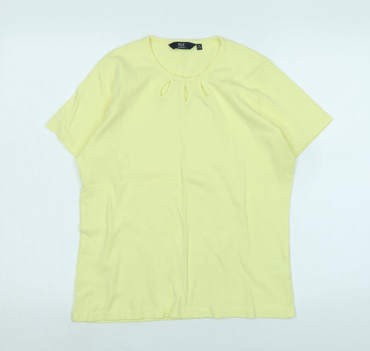 Isle Womens Yellow Cotton Basic T-Shirt Size M Scoop Neck - Logo