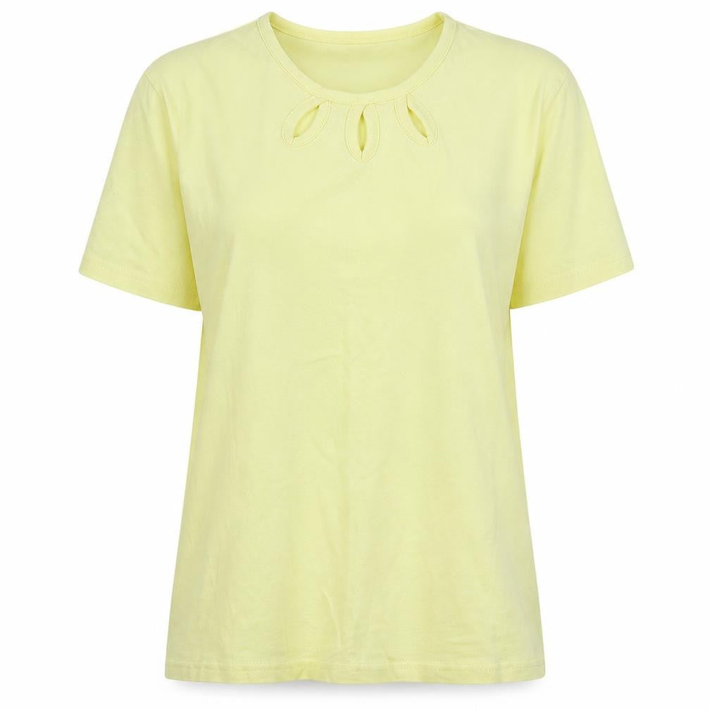 Isle Womens Yellow Cotton Basic T-Shirt Size M Scoop Neck - Logo