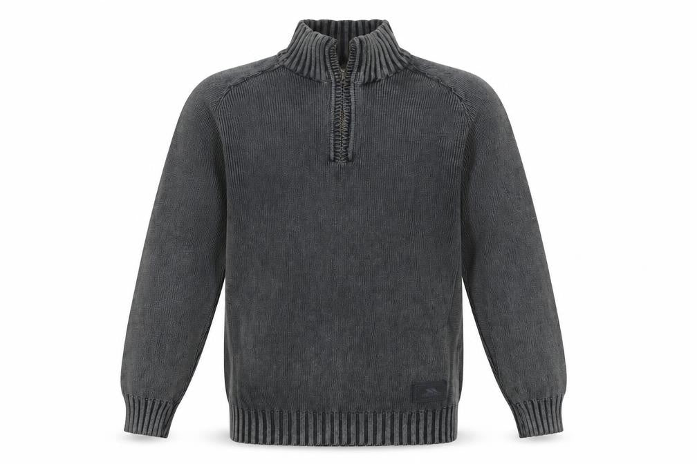 Tresspass Mens Grey Mock Neck Cotton Pullover Jumper Size M Long Sleeve - Logo
