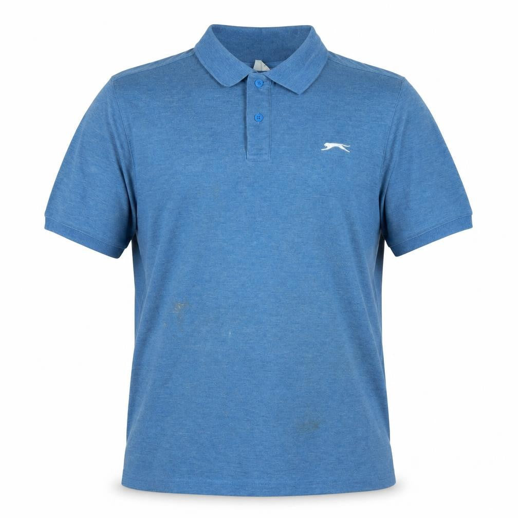 Slazenger Mens Blue Cotton Polo Size L Collared Button - Logo