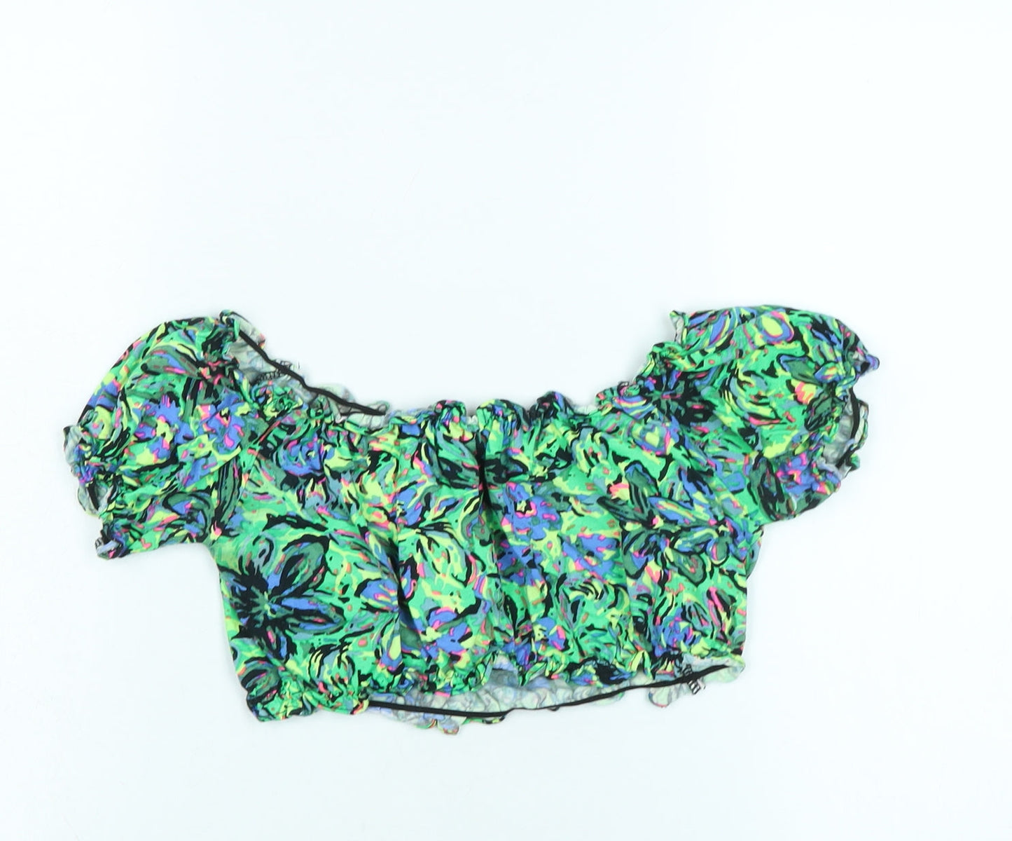 Motel Womens Multicoloured Floral Cotton Cropped T-Shirt Size S Off the Shoulder - Logo