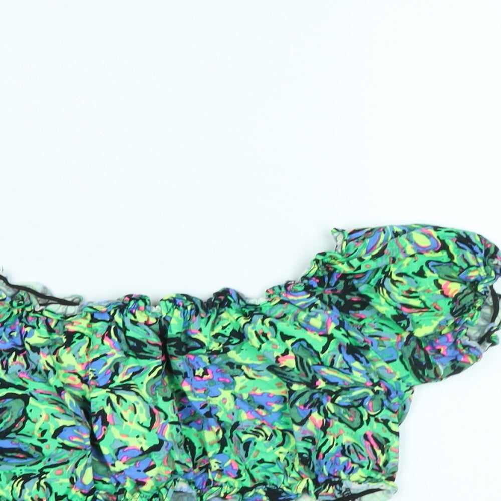 Motel Womens Multicoloured Floral Cotton Cropped T-Shirt Size S Off the Shoulder - Logo