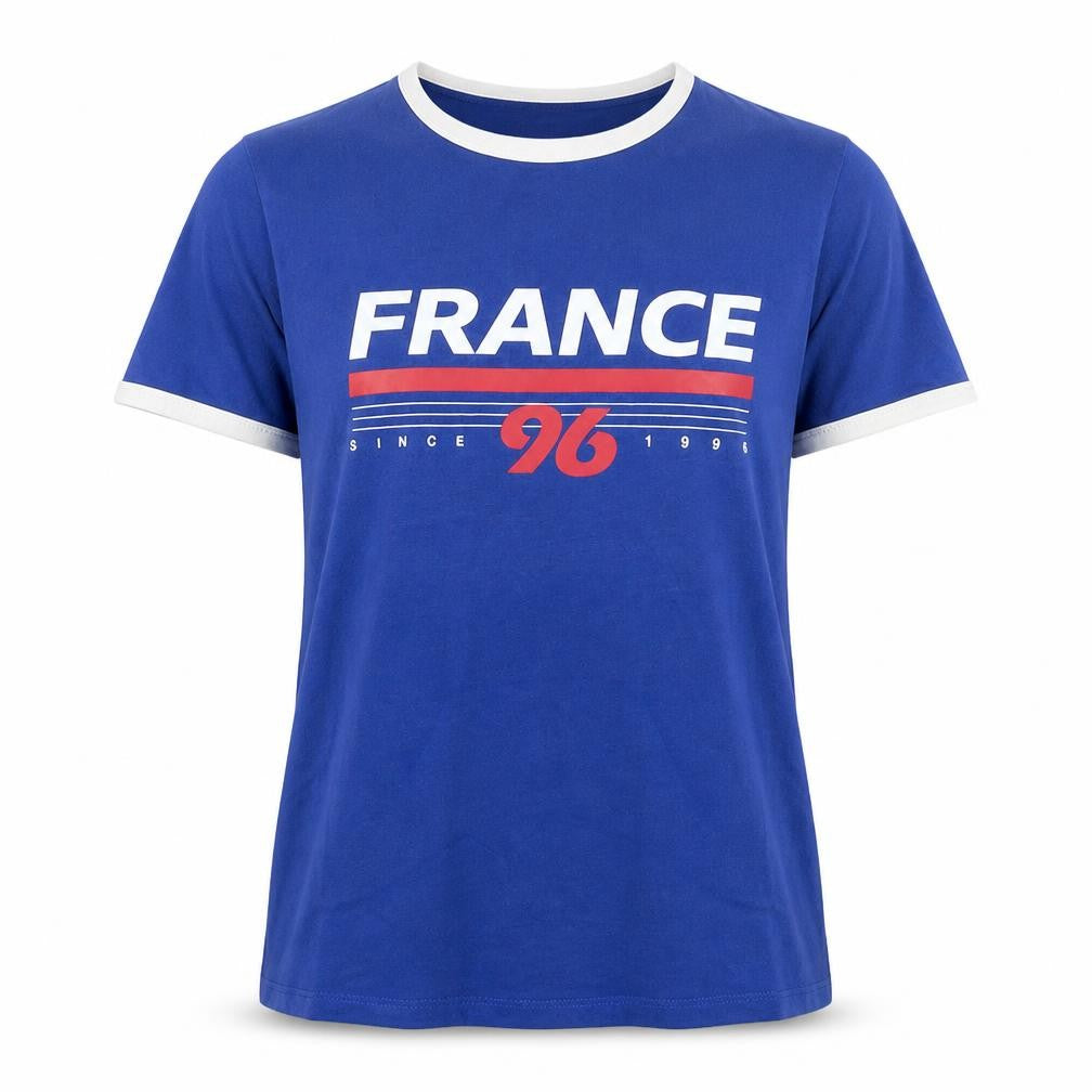 Berksha Womens Blue Cotton Basic T-Shirt Size M Crew Neck - Logo - France 96 - !0