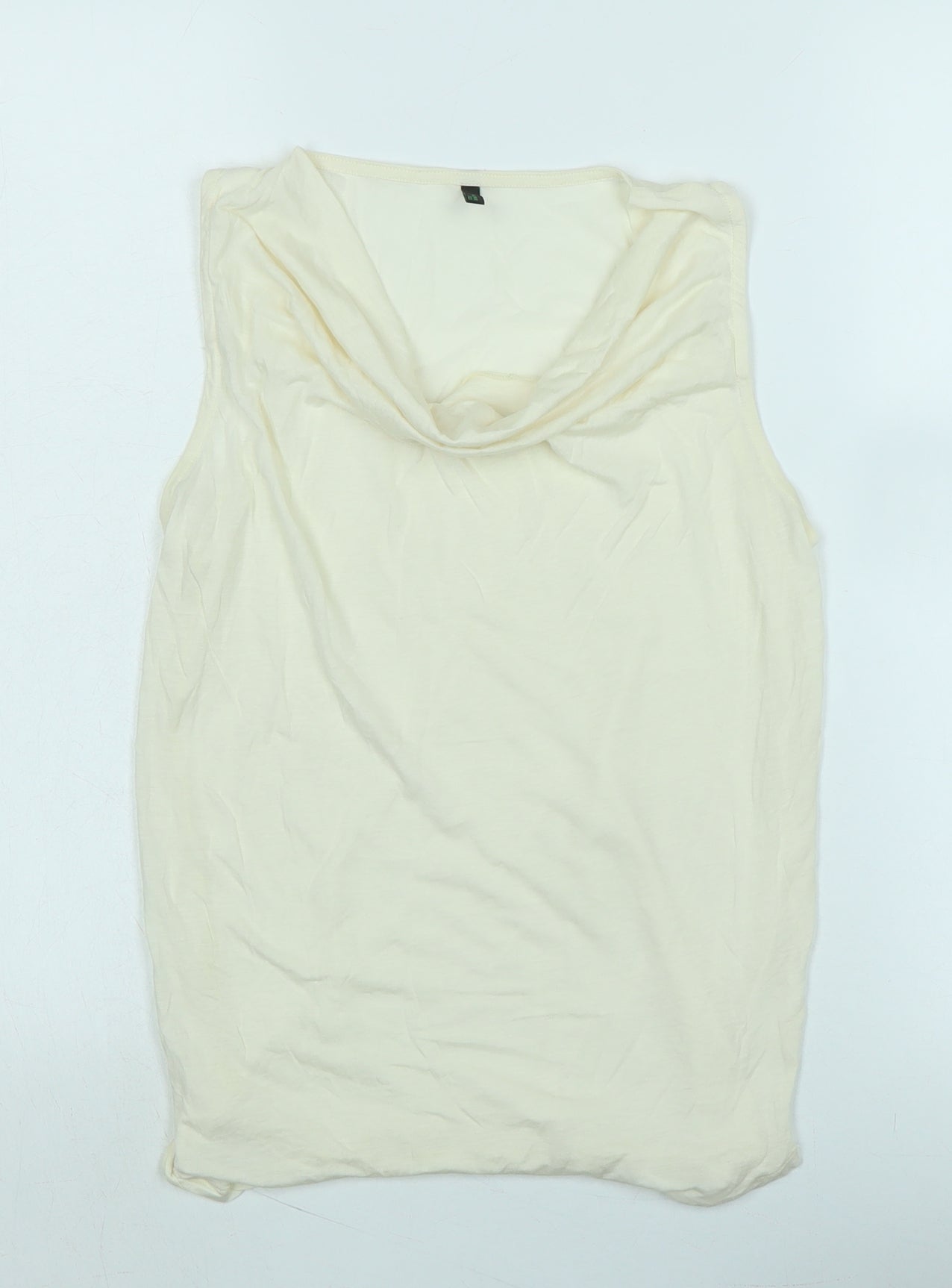 Style Benneton Womens Ivory Cotton Basic Blouse Size S Cowl Neck - Logo